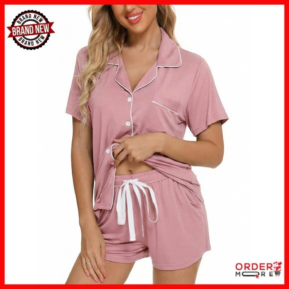 Women's Polyester Spandex Button-Down Pajama Set Lounge Sleepwear